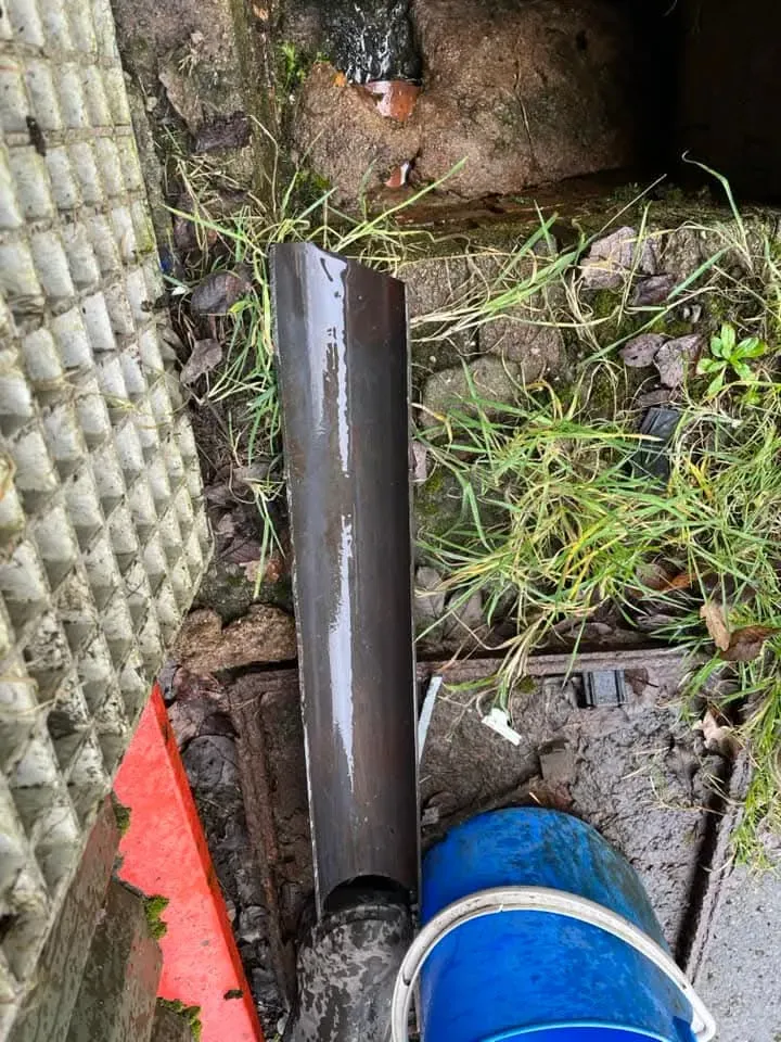 Damaged outdoor drain pipe
