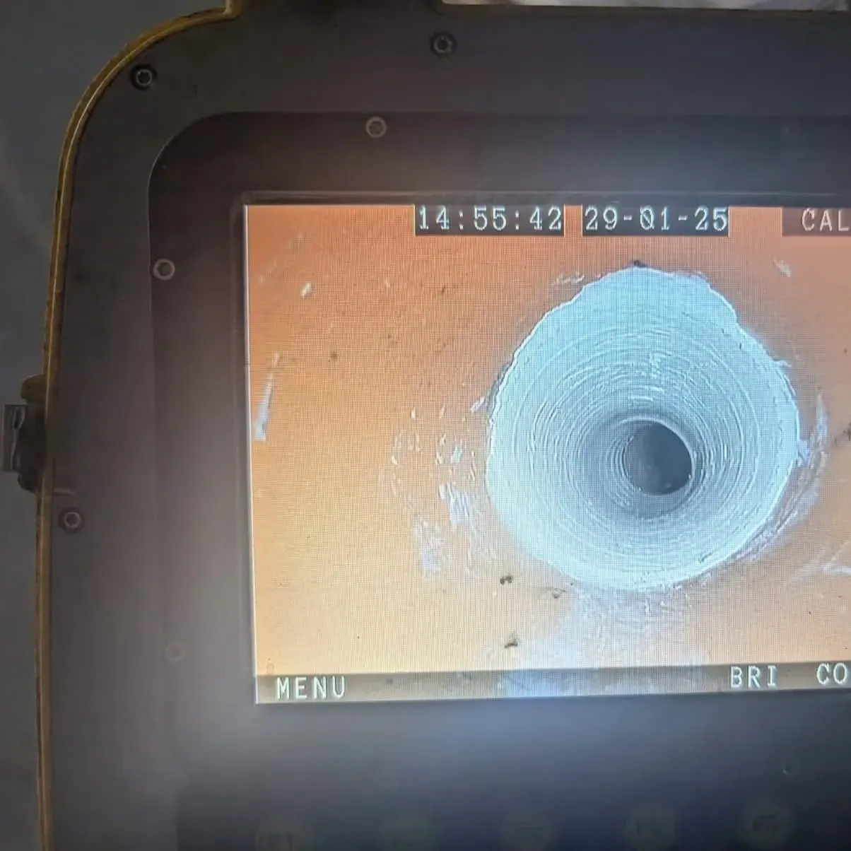 CCTV drain survey showing a patch repair inside a pipe
